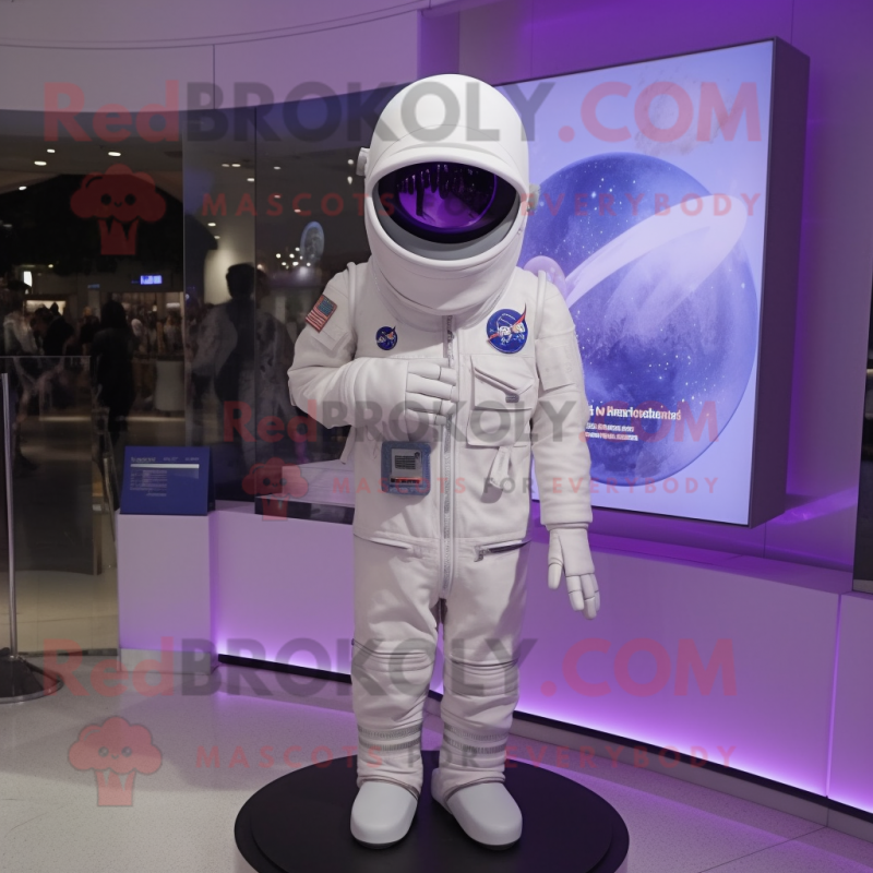 Lavender Astronaut mascot costume character dressed with Leather Jacket and Berets
