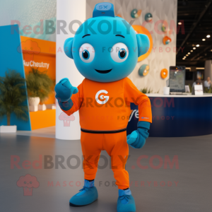 Cyan Orange mascot costume character dressed with T-Shirt and Smartwatches