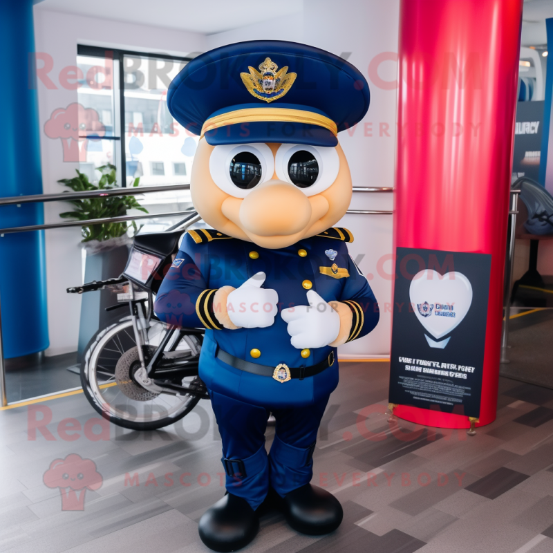 Navy Heart mascot costume character dressed with Moto Jacket and Berets Navy Heart mascot costume character dressed with Moto Jacket and Berets