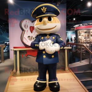 Postava maskota Navy Heart oblečená do moto bundy a baretů