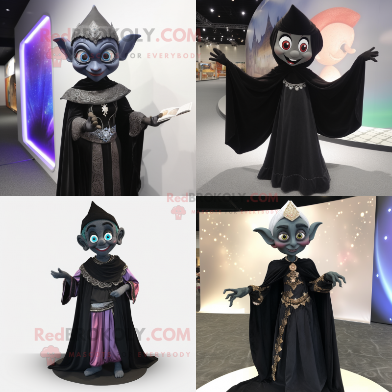 Black Elf mascot costume character dressed with Evening Gown and Shawls