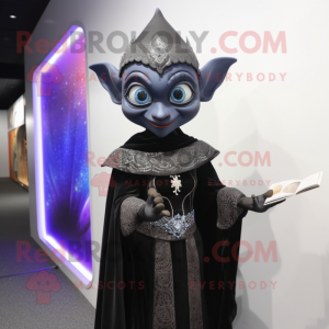 Personaggio del costume della mascotte dell elfo nero vestito con abito da sera e scialli