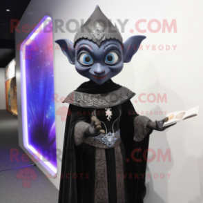 Black Elf mascot costume character dressed with Evening Gown and Shawls