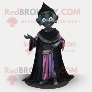 Black Elf mascot costume character dressed with Evening Gown and Shawls