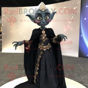 Black Elf mascot costume character dressed with Evening Gown and Shawls