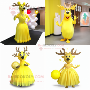 Lemon Yellow Elk mascot costume character dressed with Ball Gown and Tie pins