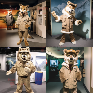 Tan Wolf mascot costume character dressed with Parka and Cufflinks