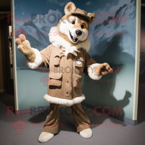 Personnage de costume de mascotte Tan Wolf habillé avec Parka et boutons de manchette