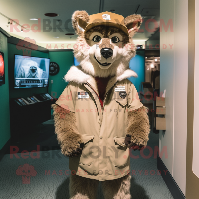 Tan Wolf mascot costume character dressed with Parka and Cufflinks