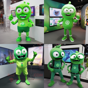 Green Cyclops mascot costume character dressed with Blouse and Smartwatches