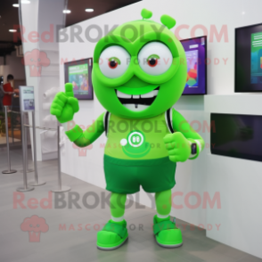 Green Cyclops mascot costume character dressed with Blouse and Smartwatches
