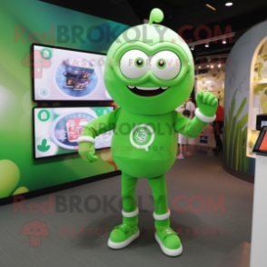 Green Cyclops mascot costume character dressed with Blouse and Smartwatches