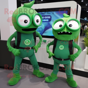 Green Cyclops mascot costume character dressed with Blouse and Smartwatches