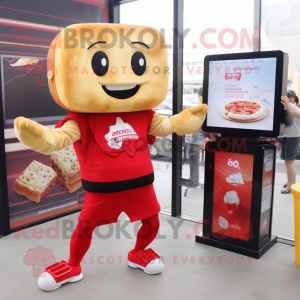 Personaggio in costume mascotte Red Grilled Cheese Sandwich vestito con mini abito e orologi digitali
