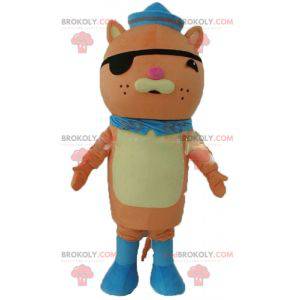 Orange cat mascot with an eye patch and a sailor hat -