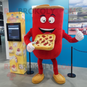 Red Grilled Cheese Sandwich mascot costume character dressed with Mini Dress and Digital watches