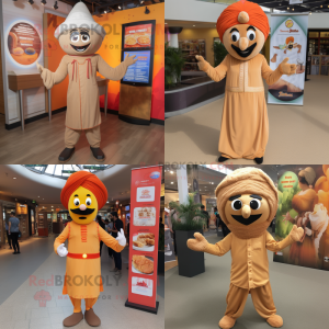 Tan Tikka Masala mascot costume character dressed with Jumpsuit and Hats