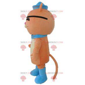 Mascote gato laranja com tapa-olho e chapéu de marinheiro -