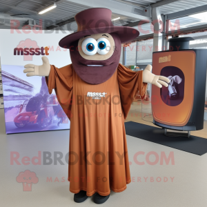 Rust Moussaka mascot costume character dressed with Maxi Dress and Hats