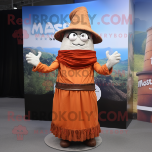 Postava maskota Rust Moussaka oblečená v Maxi šatech a čepicích