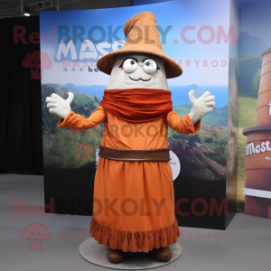 Rust Moussaka mascot costume character dressed with Maxi Dress and Hats