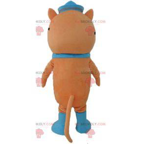 Mascote gato laranja com tapa-olho e chapéu de marinheiro -