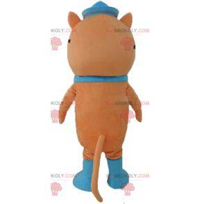 Orange Katzenmaskottchen mit einer Augenklappe und einem