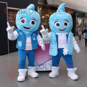 Blue Ice cream mascot costume character dressed with Boyfriend Jeans and Briefcases