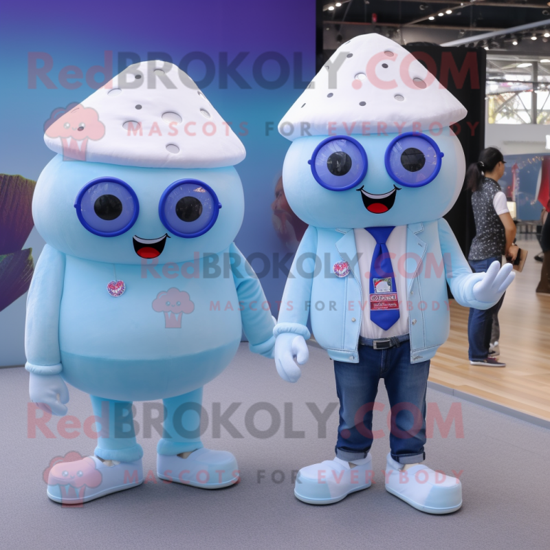 Blue Ice cream mascot costume character dressed with Boyfriend Jeans and Briefcases Blue Ice cream mascot costume character dressed with Boyfriend Jeans and Briefcases