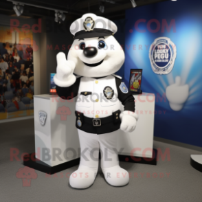 White police officer mascot costume character dressed with T-Shirt and Lapel pins