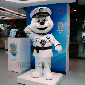 White police officer mascot costume character dressed with T-Shirt and Lapel pins