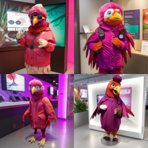 Magenta Pheasant mascot costume character dressed with Parka and Digital watches