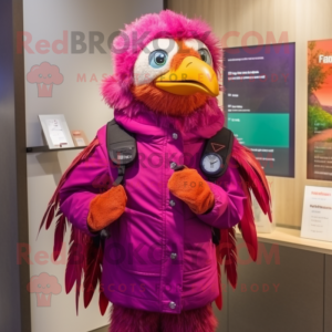 Magenta Pheasant mascot costume character dressed with Parka and Digital watches