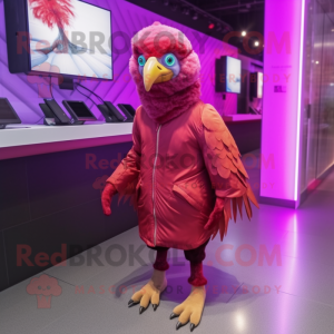 Magenta Pheasant mascot costume character dressed with Parka and Digital watches