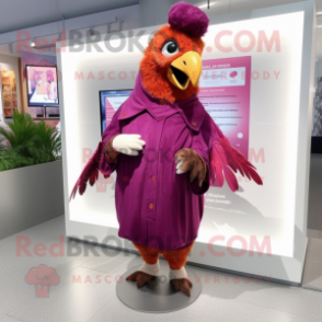 Magenta Pheasant mascot costume character dressed with Parka and Digital watches