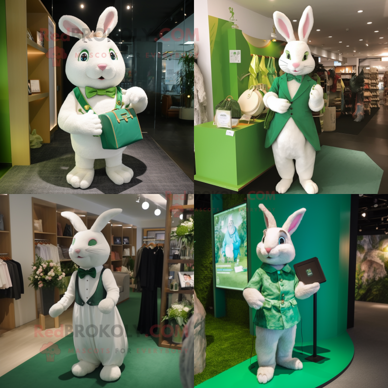 Green wild rabbit mascot costume character dressed with Wedding Dress and Wallets