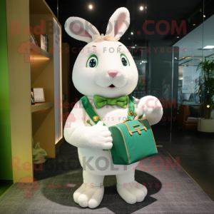 Green wild rabbit mascot costume character dressed with Wedding Dress and Wallets