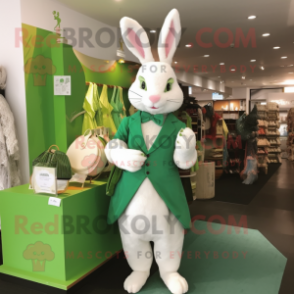 Green wild rabbit mascot costume character dressed with Wedding Dress and Wallets