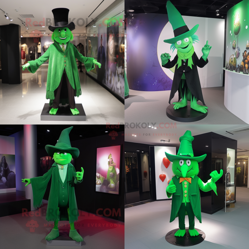 Green Witch's hat mascot costume character dressed with Suit Pants and Hairpins