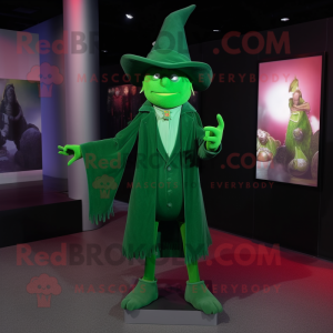 Green Witch's hat mascot costume character dressed with Suit Pants and Hairpins