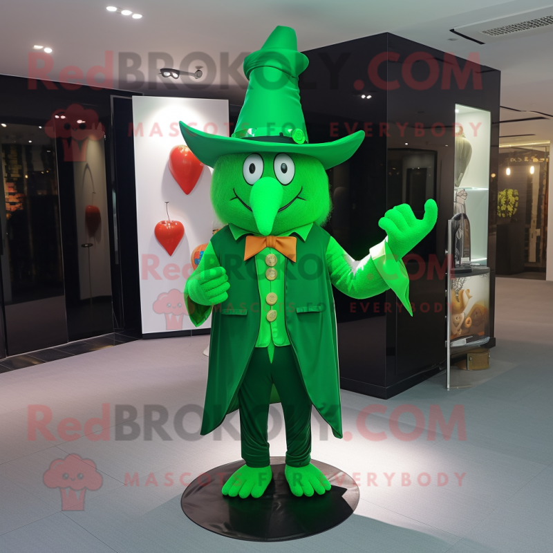 Green Witch's hat mascot costume character dressed with Suit Pants and Hairpins