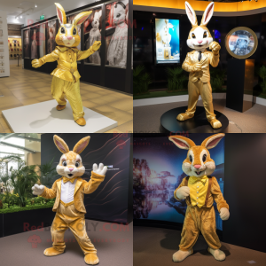 Gold wild rabbit mascot costume character dressed with Dress Pants and Headbands