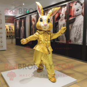 Gold wild rabbit mascot costume character dressed with Dress Pants and Headbands