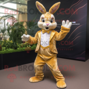 Gold wild rabbit mascot costume character dressed with Dress Pants and Headbands