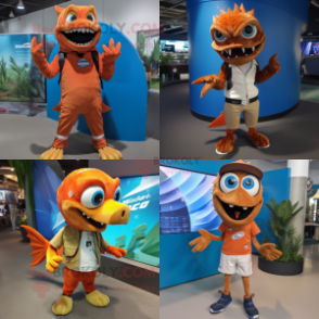 Rust Barracuda mascot costume character dressed with Shorts and Rings