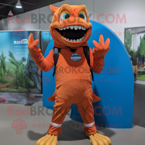 Rust Barracuda mascot costume character dressed with Shorts and Rings