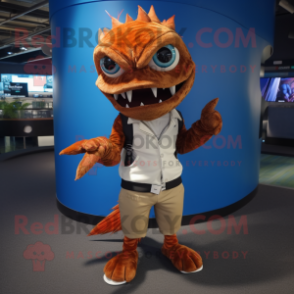 Rust Barracuda mascot costume character dressed with Shorts and Rings