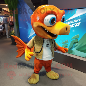 Rust Barracuda mascot costume character dressed with Shorts and Rings