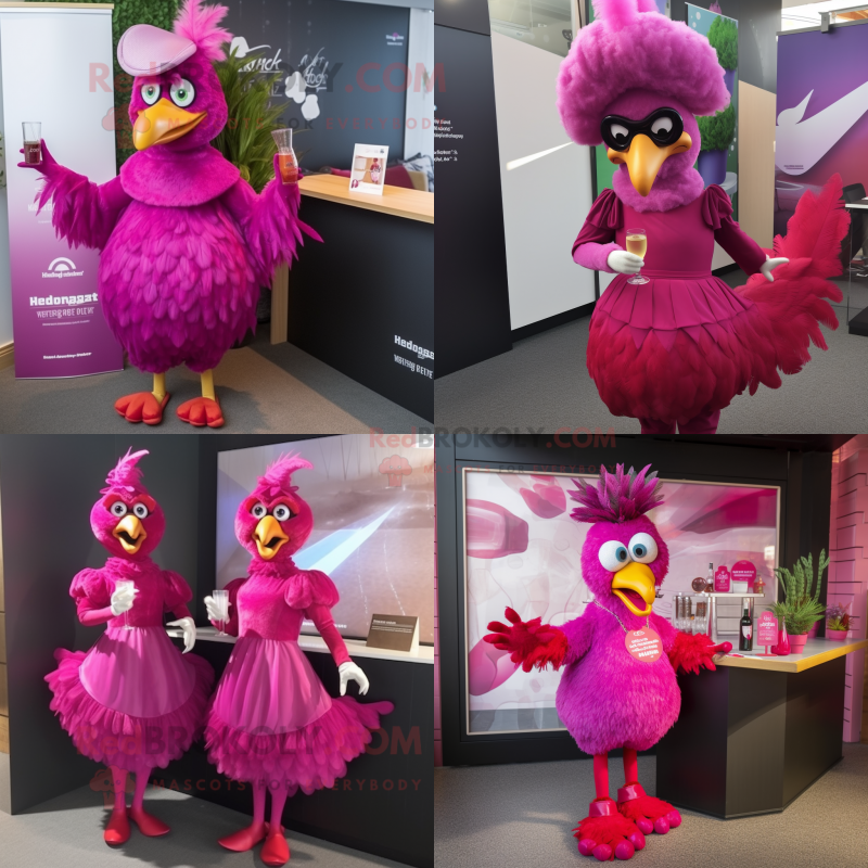 Magenta Hens mascot costume character dressed with Cocktail Dress and Cummerbunds