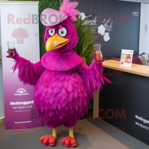Magenta Hens mascot costume character dressed with Cocktail Dress and Cummerbunds